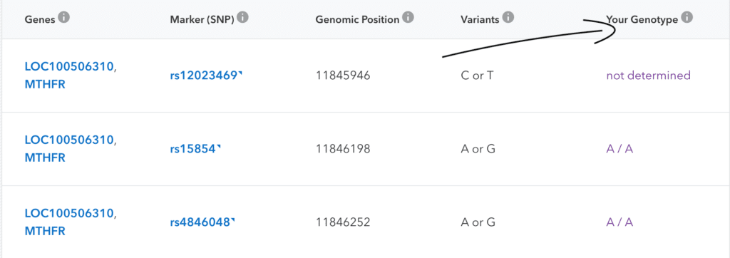 searching 23andme for MTHFR genes
